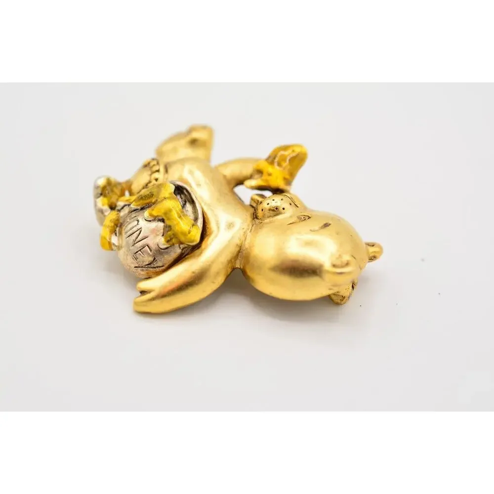 Danecraft Vintage Honey Bear Pin Brooch Cute Pot Jar Gold Signed NOS 80s BinA13